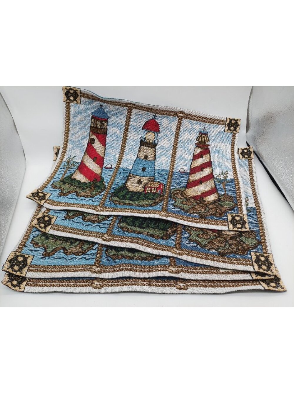 Lighthouses Tapestry Placemats 13”x 18” Blue Nautical Theme Set Of 4